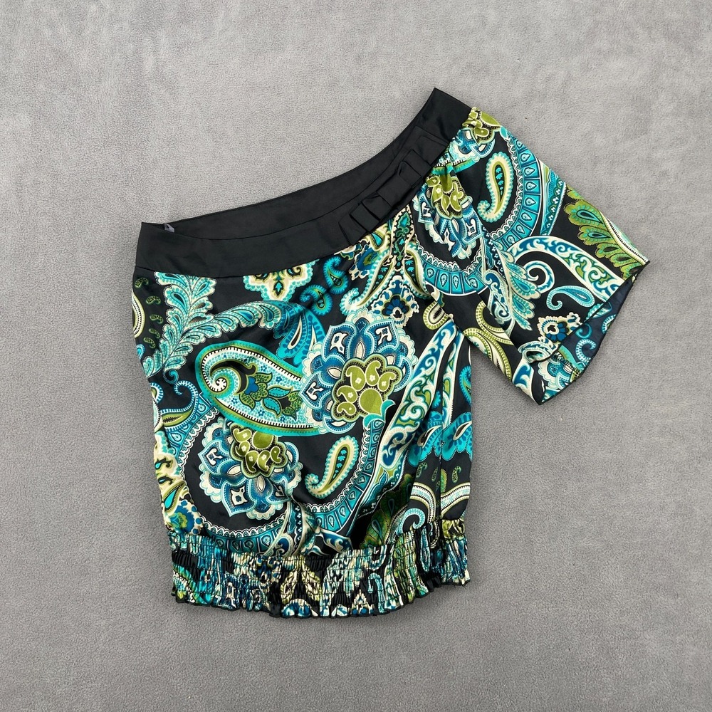 Soulmates Kuny Top Womens Medium Multicolor Paisley Print One-Shoulder Pullover